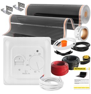 Folia grzewcza na podczerwień MISSION AIR MAL-160 W/m2 Black Silver PTC 2m2 (2m x 100cm) + regulator Aries Biały