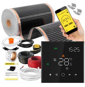 Folia grzewcza na podczerwień MISSION AIR Black Silver PTC 160W/m2 18m² szer. 50cm + regulator Leo Czarny Wi-Fi