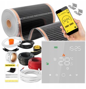 Folia grzewcza na podczerwień MISSION AIR Black Silver PTC 160W/m2 22m² szer. 50cm + regulator Leo Biały Wi-Fi