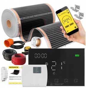 Folia grzewcza na podczerwień MISSION AIR Black Silver PTC 160W/m2 26m² szer. 50cm + regulator Gemini Czarny Wi-Fi