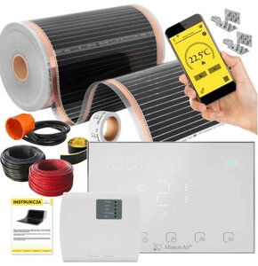 Folia grzewcza pod panele MISSION AIR MAL-160 W/m2 Black Silver 3.5 m2 (7 m x 50 cm) + regulator Gemini Biały Wi-Fi