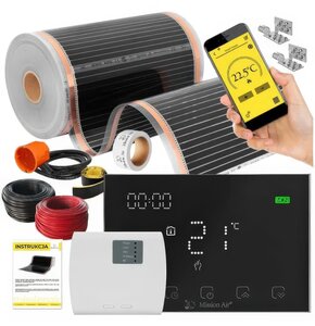 Folia grzewcza pod panele MISSION AIR MAL-160 W/m2 Black Silver 6m2 (12m x 50cm) + regulator Gemini Czarny Wi-Fi