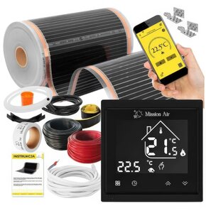Folia grzewcza pod panele MISSION AIR MAL-160 W/m2 Black Silver 7m2 (14m x 50cm) + regulator Libra Czarny Wi-Fi