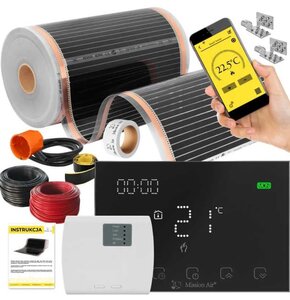 Folia grzewcza pod panele MISSION AIR MAL-160 W/m2 Black Silver 5 m2 (10 m x 50 cm) + regulator Gemini Czarny WiFi