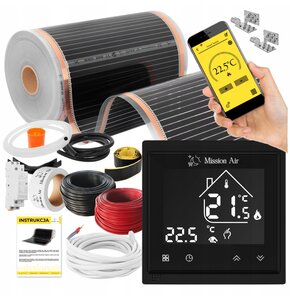 Folia grzewcza na podczerwień MISSION AIR Black Silver PTC 160W/m2 26m² szer. 50cm + regulator Libra Czarny Wi-Fi