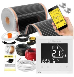 Folia grzewcza pod panele MISSION AIR MAL-160 W/m2 Black Silver 6m2 (12m x 50cm) + regulator Libra Biały Wi-Fi