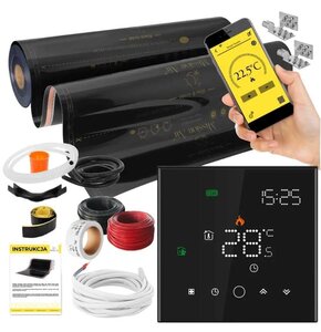 Folia grzewcza na podczerwień MISSION AIR Black Gold PTC 160W/m2 7m² szer. 100cm + regulator Leo Czarny Wi-Fi