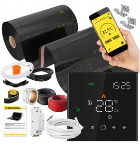 Folia grzewcza na podczerwień MISSION AIR Black Gold PTC 160W/m2 26m² szer. 50cm + regulator Leo Czarny Wi-Fi