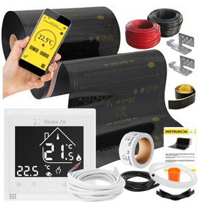 Folia grzewcza na podczerwień MISSION AIR 160 W/m2 Black Gold PTC 3,5m2 (3.5m x 100 cm) + regulator Libra Biały Wi-Fi