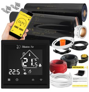 Folia grzewcza na podczerwień MISSION AIR Black Gold PTC 160W/m2 18m² szer. 100cm + regulator Libra Czarny Wi-Fi