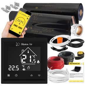 Folia grzewcza na podczerwień MISSION AIR Black Gold PTC 160W/m2 16m² szer. 100cm + regulator Libra Czarny Wi-Fi