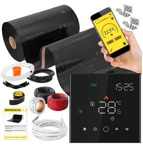 Folia grzewcza na podczerwień MISSION AIR Black Gold PTC 160W/m2 20m² szer. 50cm + regulator Leo Czarny Wi-Fi