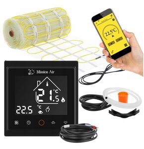 Mata grzewcza pod płytki MISSION AIR MA-160W/m2 8m2 (16mb x 50cm) + regulator Libra Czarny WiFi