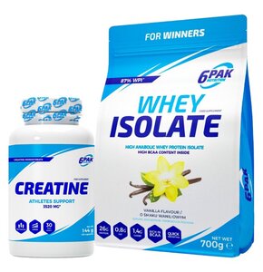 Odżywka białkowa 6PAK Whey Isolate Waniliowy (700 g) + Monohydrat kreatyny 6PAK (120 kapsułek)