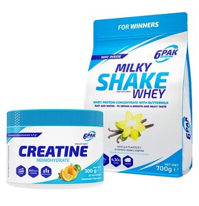 Odżywka białkowa 6PAK Milky Shake Whey Waniliowy (700 g) + Monohydrat kreatyny 6PAK Pomarańczowy (300 g)