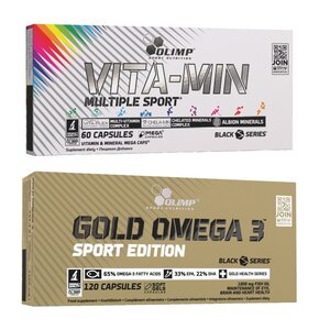Kompleks witamin i minerałów OLIMP Vita-Min Multiple Sport Mega Caps (60 kapsułek) + Kwasy Omega-3 OLIMP Gold Omega 3 Sport Edition (120 kapsułek)