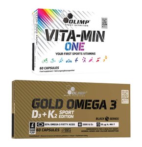 Kompleks witamin i minerałów OLIMP Vita-Min One (60 kapsułek) + Kwasy Omega-3 + Witamina D3+K2 OLIMP Gold Omega 3 Sport Edition (60 kapsułek)