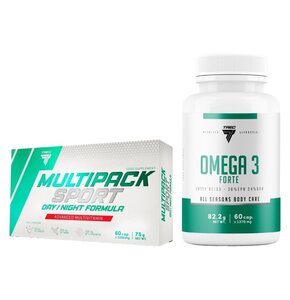 Kompleks witamin i minerałów TREC NUTRITION Multipack Sport Day Night Formuła (60 kapsułek) + Kwasy Omega-3 TREC NUTRITION Vitality Forte (60 kapsułek)