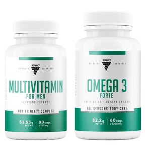 Kompleks witamin TREC NUTRITION Multivitamin For Men (90 kapsułek) + Kwasy Omega-3 TREC NUTRITION Vitality Forte (60 kapsułek)