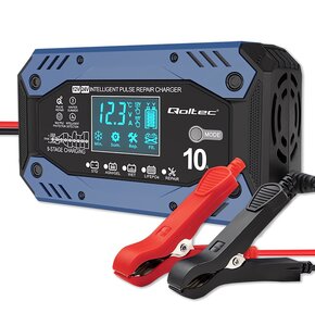 Inteligentna ładowarka QOLTEC 52482 do akumulatorów STD AGM GEL LIFEPO4 12-24V 10A LCD