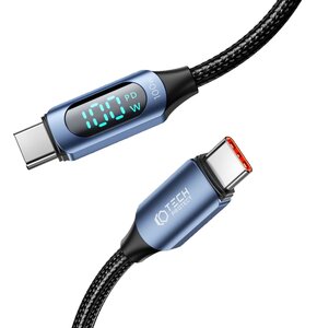 Kabel USB-C - USB-C TECH-PROTECT UltraBoost z wyświetlaczem LCD 100W 1 m Niebieski