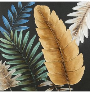 Obraz EUROFIRANY Leaves 1 585A 60 x 60 cm Czarny
