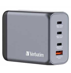 Ładowarka sieciowa VERBATIM GNC-200 GaN 200W + Adapter EU/UK/US Szary