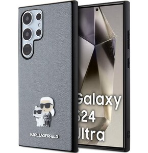 Etui KARL LAGERFELD Saffiano Karl&Choupette Metal Pin do Samsung Galaxy S24 Ultra Szary