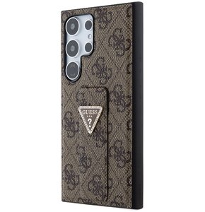 Etui GUESS Grip Stand 4G Triangle Strass do Samsung Galaxy S24 Ultra Brązowy