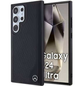 Etui MERCEDES Leather Debossed Line MagSafe do Samsung Galaxy S24 Ultra Czarny