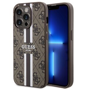 Etui GUESS 4G Printed Stripes MagSafe do Apple iPhone 15 Pro Brązowy