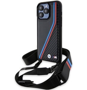 Etui BMW M Edition Carbon Tricolor Lines Strap do Apple iPhone 15 Pro Czarny