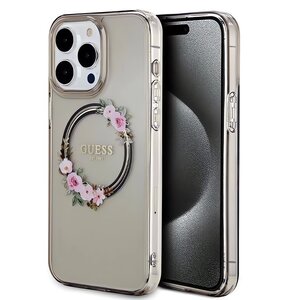 Etui GUESS IML Flowers Wreatch MagSafe do Apple iPhone 15 Pro Max Czarny