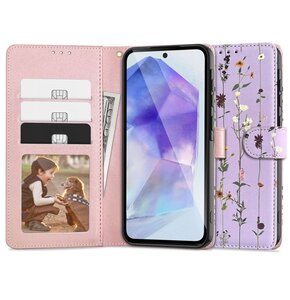 Etui TECH-PROTECT Wallet do Samsung Galaxy A55 5G Fioletowy Kwiaty