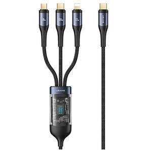 Kabel USB-C - USB-C/Micro USB/Lightning USAMS SJ600USB01 z wyświetlaczem LCD 100W 1.2 m Czarny