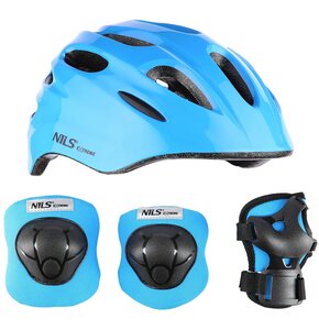 Kask NILS EXTREME MTW01+H210 Niebieski dla Dzieci (rozmiar S) + Zestaw ochraniaczy