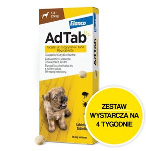 Tabletka przeciw pchłom i kleszczom ELANCO Adtab (1.3 - 2.5 kg) Ochrona przez 4 tygodnie