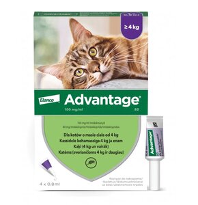 Krople na pchły ELANCO Advantage Duże koty 4 x 0.8 ml