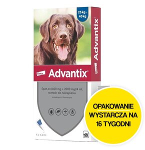 Krople na pchły i kleszcze ELANCO Advantix Spot-on Duże psy (25-40 kg) 4 x 4 ml Ochrona przez 16 tygodni