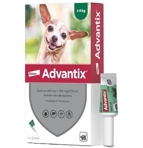 Krople na pchły i kleszcze BAYER Advantix Spot-on Bardzo małe psy (do 4 kg) 0.4 ml