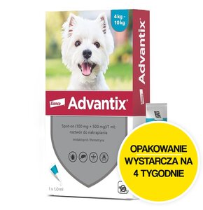 Krople na pchły i kleszcze ELANCO Advantix Spot-on Małe psy (4-10 kg) 1 ml Ochrona przez 4 tygodnie