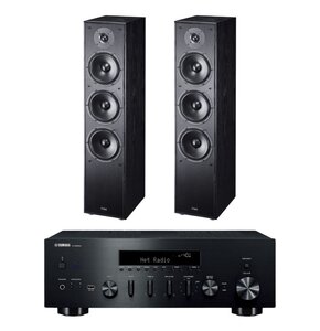 Amplituner YAMAHA MusicCast R-N600A Czarny + Kolumny głośnikowe MAGNAT Monitor S70 Czarne (2 szt.)