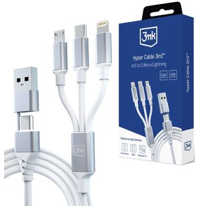 Kabel USB/USB-C - USB-C/Micro USB/Lightning 3MK Hyper Cable 3in1 1.5 m Biały