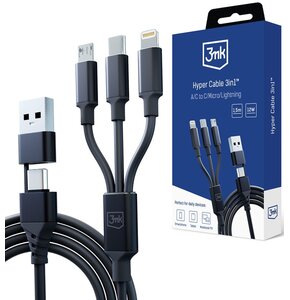 Kabel USB/USB-C - USB-C/Micro USB/Lightning 3MK Hyper Cable 3in1 1.5 m Czarny