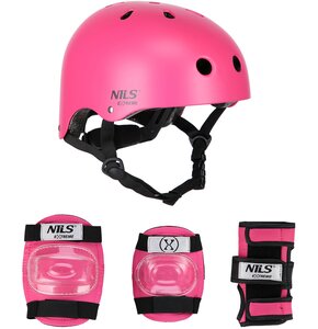 Kask NILS EXTREME MR290 Różowy (rozmiar M) + Zestaw ochraniaczy