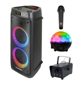 Zestaw do karaoke (Power audio BLAUPUNKT PB05DB + Mikrofon JBL PBM100 + Kula świetlna MUSICMATE AB69S + Wytwornica dymu MUSICMATE DM-1)
