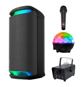 Zestaw do karaoke (Power audio SONY SRS-XV800 + Mikrofon JBL PBM100 + Kula świetlna MUSICMATE AB69S + Wytwornica dymu MUSICMATE DM-1)