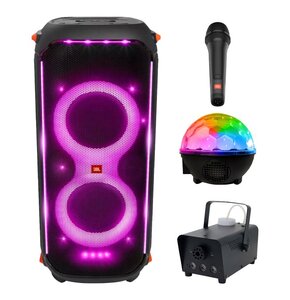 Zestaw do karaoke (Power audio JBL PartyBox 710 + Mikrofon JBL PBM100 + Kula świetlna MUSICMATE AB69S + Wytwornica dymu MUSICMATE DM-1)