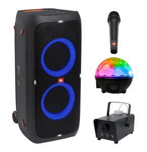Zestaw do karaoke (Power audio JBL PartyBox 310 + Mikrofon JBL PBM100 + Kula świetlna MUSICMATE AB69S + Wytwornica dymu MUSICMATE DM-1)