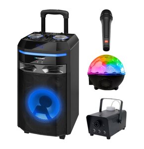 Zestaw do karaoke (Power audio BLAUPUNKT PS6 + Mikrofon JBL PBM100 + Kula świetlna MUSICMATE AB69S + Wytwornica dymu MUSICMATE DM-1)